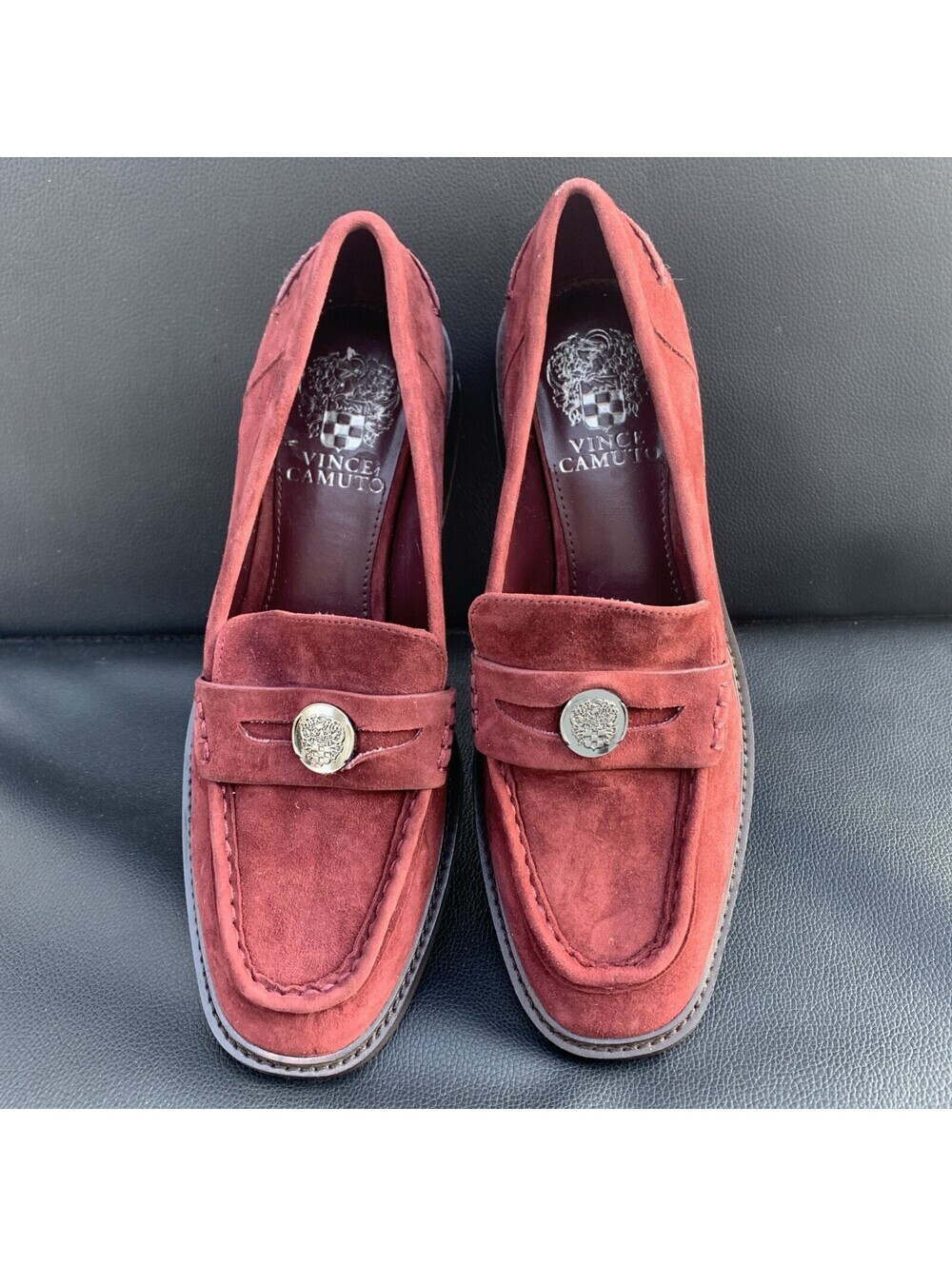 Vince Camuto Burgundy Loafers Sz 7.5 True to size Excellent  Genuine Suede Leath